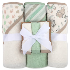 Baby Essentials dinosaurs-stripes hooded towel keeps baby warm and dry after bath