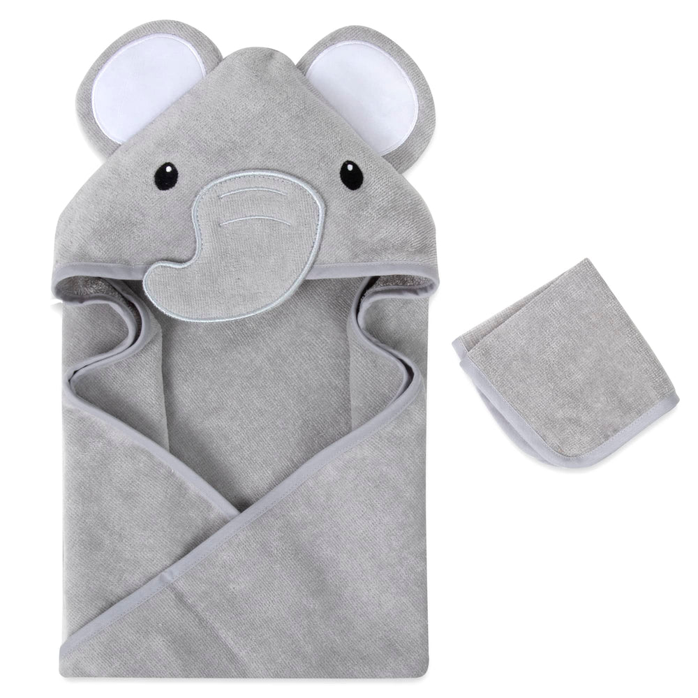 Baby Essentials elephant hooded towel 30x30 for gentle post-bath drying