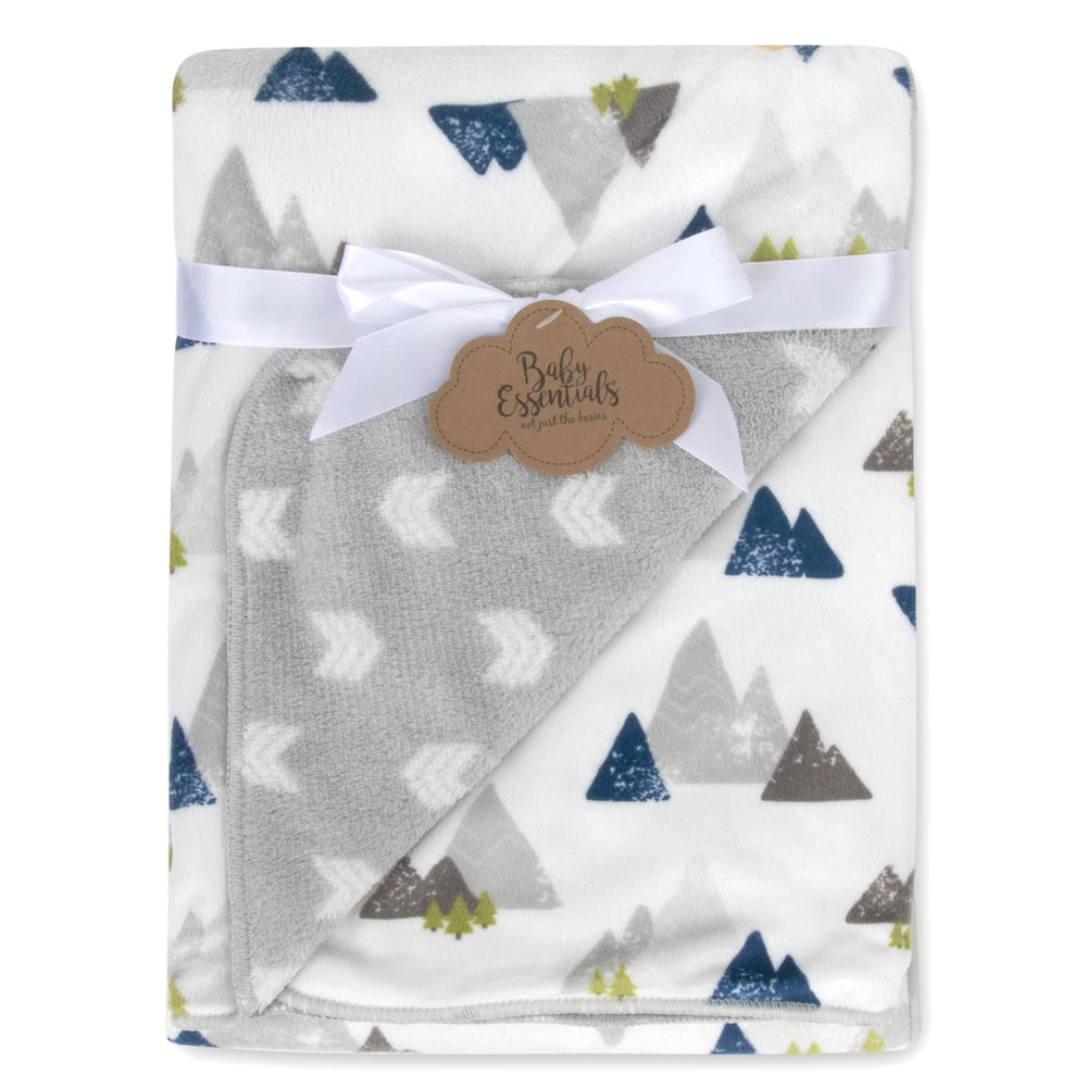 Baby Essentials Sherpa blanket mountains design provides cozy warmth for nap times