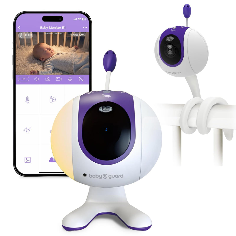 BABY GUARD monitor shown in 1080p view for clear nighttime checks.