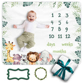 Baby Milestone Blanket elephant focus on soft surface for cozy tummy time photography.