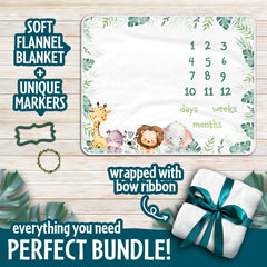 Baby Milestone Blanket hippo focus adds playful jungle backdrop for milestone photos.
