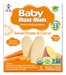 Baby Mum-Mum Hot-Kid rice rusks in an organic sweet potato and carrot flavor.