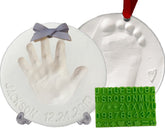 Baby Mushroom handprint ornament kit contents ready for keepsake creation.
