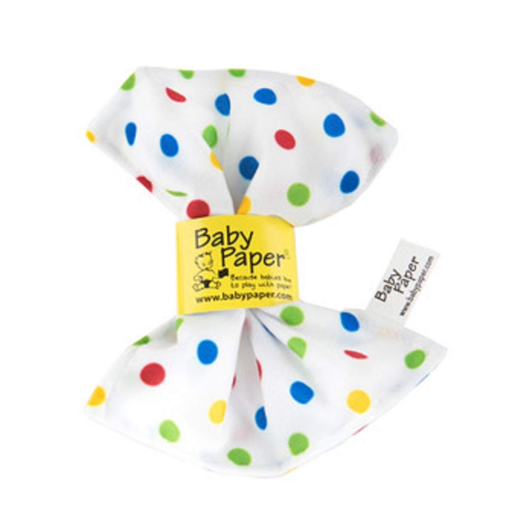 Original Baby Paper crinkle teether in polka dots for early tactile exploration and soothing play.