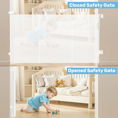 Baby Proof Me gate installed on stairs with reinforced frame and baseboard fit