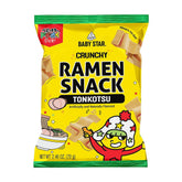 Baby Star Tonkotsu Crunchy Tiny Ramen Snack with wide noodles for a bold crunch.