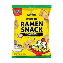 Baby Star Tonkotsu Crunchy Tiny Ramen Snack with wide noodles for a bold crunch.