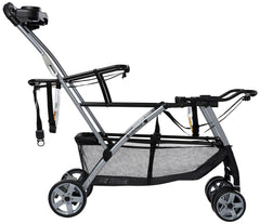 Baby Trend Snap-N-Go Double Stroller folded for compact storage.
