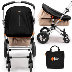 Baby Uma stroller sun shade cover fitted on a bassinet for on-the-go naps