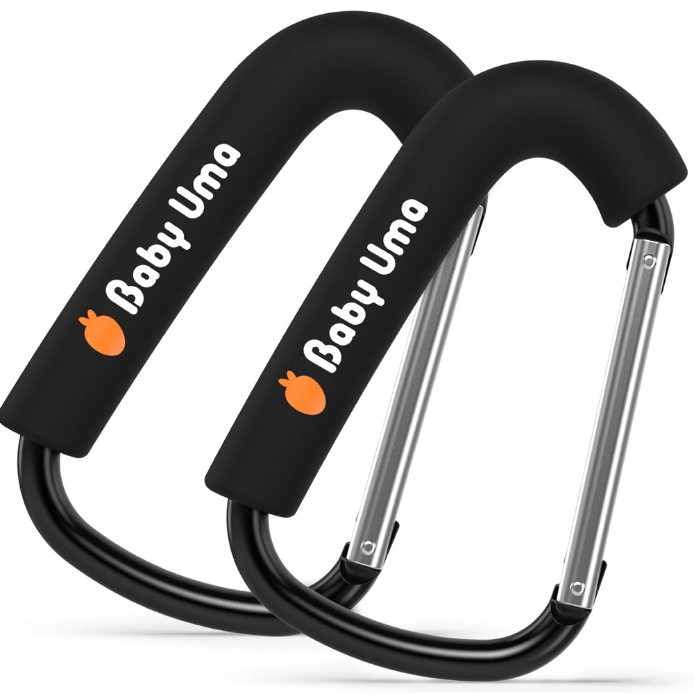 Baby Uma XL stroller hooks two-pack on a buggy handle for extra bag capacity