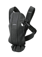 BabyBjörn Baby Carrier Mini front-facing-in in 3D jersey keeps baby close and comfy.