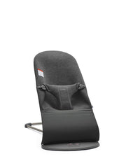 BabyBjörn Bouncer Bliss charcoal seat in 3D jersey for gentle baby comfort.