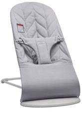 BabyBjörn Bouncer Bliss cotton cover close-up shows soft fabric for comfort.