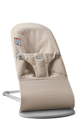 BabyBjörn Bouncer Bliss front view in light beige, lightweight and portable for easy mobility.