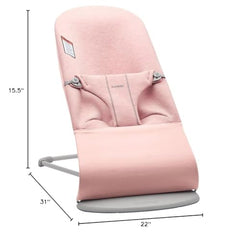 BabyBjörn Bouncer Bliss front view with soft fabric seat, ideal for calming, close-by play.
