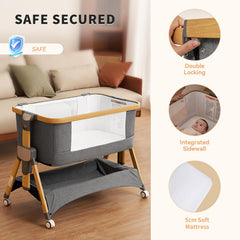 babyboat Cozy2 height-adjustable bassinet fits bedside height