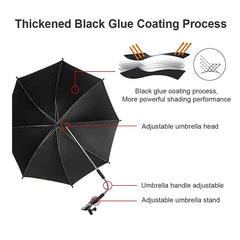 Babyfond umbrella clamp enables easy mounting on most strollers and frames.