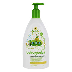 BabyGanics Extra Gentle Daily Lotion Chamomile Verbena bottle close-up for soothing, baby-safe moisture.