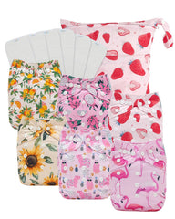 Babygoal baby cloth diaper six-pack with inserts for adjustable, reusable diapering and snug fit