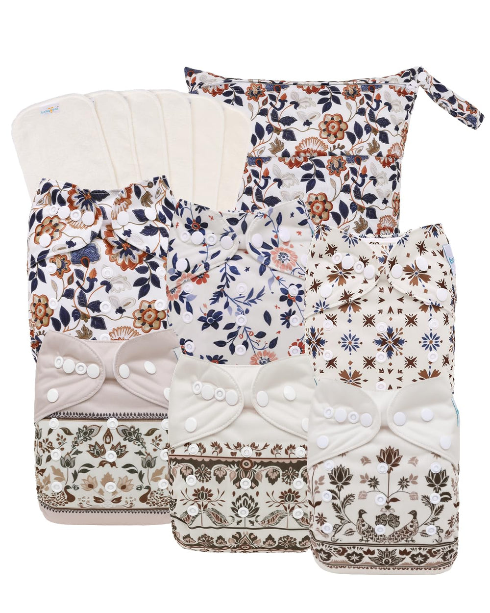 Babygoal boho cloth diapers pack showing reusable design for eco-friendly daily use.
