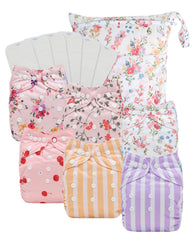 Babygoal cloth diaper covers 6-pack pack shot shows soft fabric and adjustable fit.