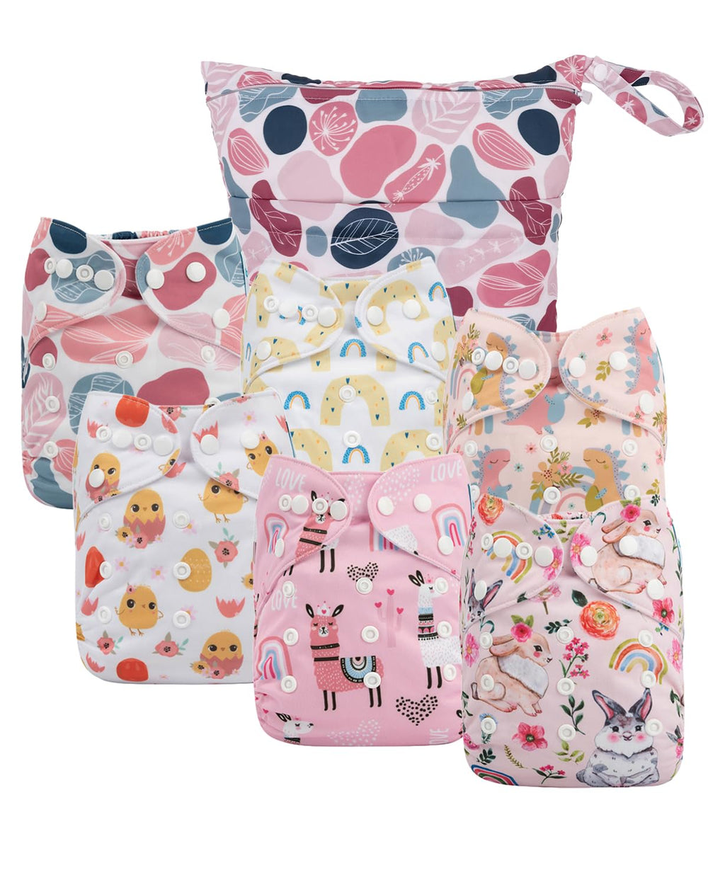 Babygoal diaper covers 6-pack with adjustable snaps for a growing baby.