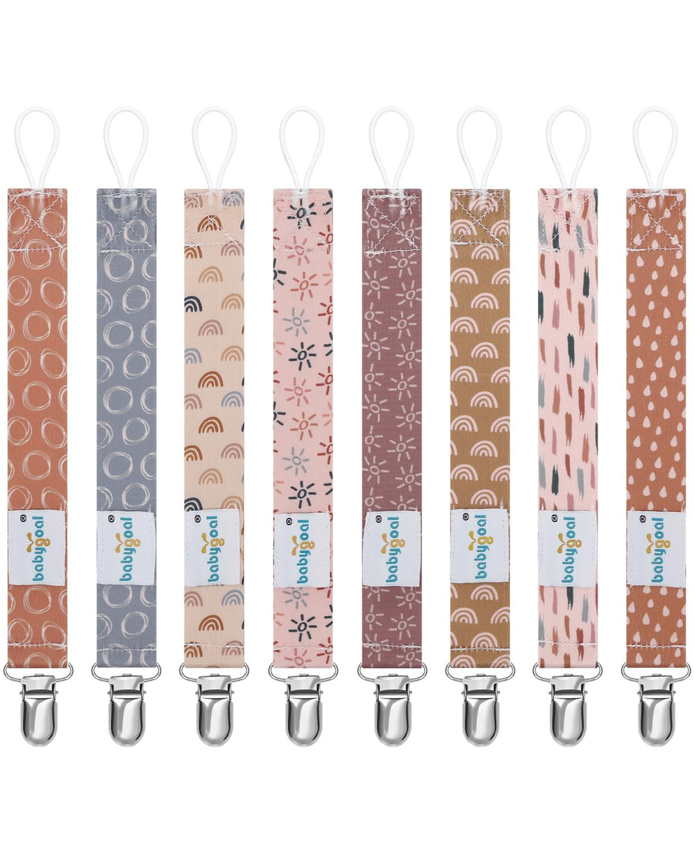 Babygoal Rainbow Pacifier Clips eight-pack keeps pacifiers clean and close for baby