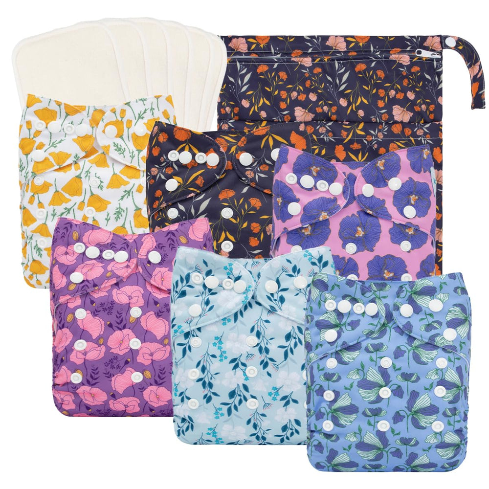 Babygoal reusable cloth diapers pack shows six diapers for eco-friendly parenting and growing babies.