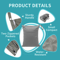 Babygoal two-pocket wet bag closed with zipper to separate clean and dirty items