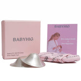 BABYHIG silver nursing cups overview, discreet design for comfortable breastfeeding.