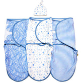 BABYKINZ 3-pack blue swaddles front view offering secure, cozy sleep for newborns