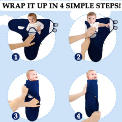 BABYKINZ swaddle on baby demonstrates snug fit for peaceful naps.