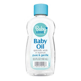 Babylove Sleepy Nights baby oil bottle — locks in moisture on damp skin.