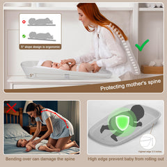 Babylush safety rails with adjustable harness prevent wiggles during diaper changes.
