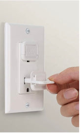 Babyproof outlet covers 30-pack, white square, hidden handle for safety.