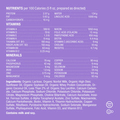 Baby's Only A2 Organic Milk Infant Formula packaging with clear nutrition panel.