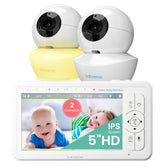 Babysense 5-inch HD split-screen display showing two infant feeds for simultaneous monitoring
