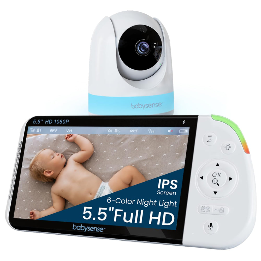 Babysense Full HD monitor front view with split-screen capability for clear monitoring