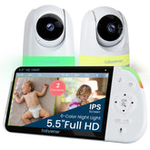 Babysense Full HD 5.5-inch split-screen display showing two live views for dual-room monitoring.