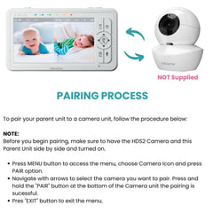 Close-up of pairing button on Babysense HDS2 unit enables simple camera pairing.
