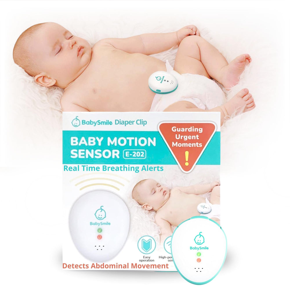 BabySmile E-202 movement monitor clipped to diaper for real-time awareness