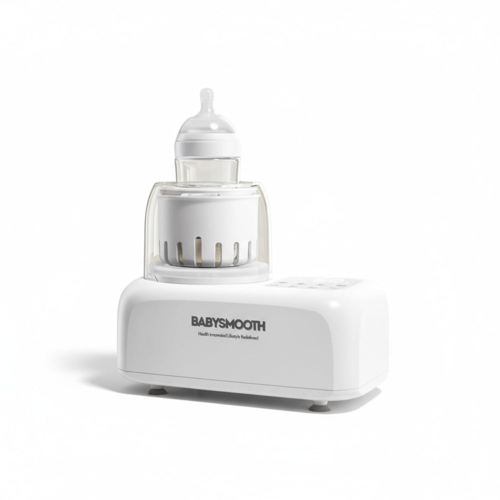 Babysmooth bottle-warmer-silent-shake enables whisper-quiet night feeds.