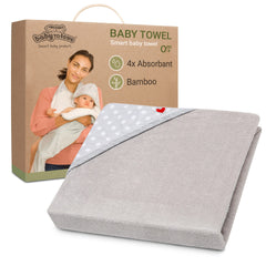 BabyToLove extra-large smart baby towel hooded keeps baby warm and dry after bath.