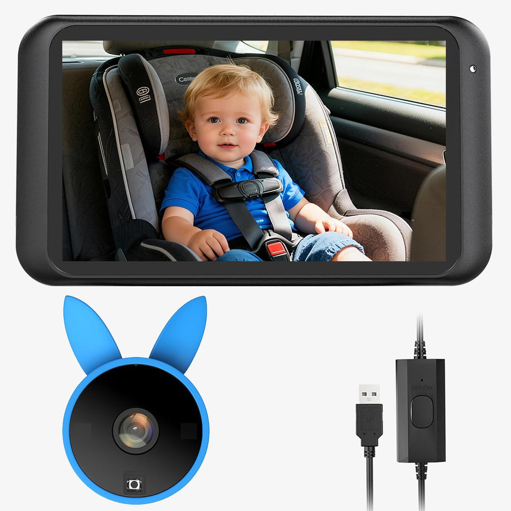 Babyvue BV2 camera on headrest mount providing clear rear view for safer driving.