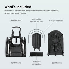 Babyzen YOYO2 frame close-up highlighting the five-point harness for secure travel
