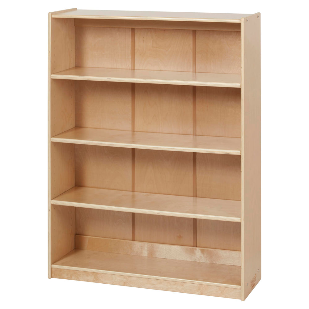 Back2School Express 4-Shelf adjustable bookshelf closeup on natural wood grain finish for a cozy look