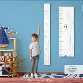 Back40Life BMK growth chart front view with weathered white finish for kids room decor