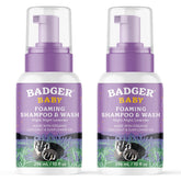 Badger Foaming Baby Shampoo bottle with lavender scent for gentle bath time bubbles.