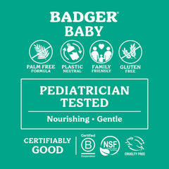 Badger organic baby wash lather close-up highlighting rich long lasting foam.